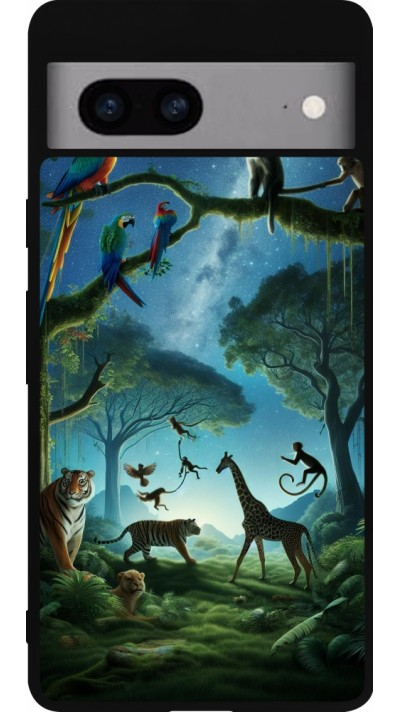 Coque Google Pixel 7a - Silicone rigide noir Paradis des animaux exotiques