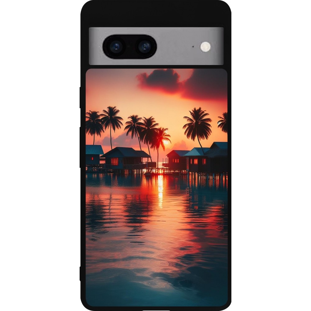 Coque Google Pixel 7a - Silicone rigide noir Paradis Maldives