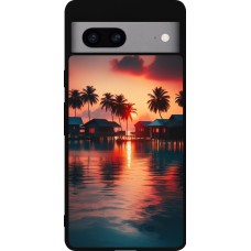 Coque Google Pixel 7a - Silicone rigide noir Paradis Maldives