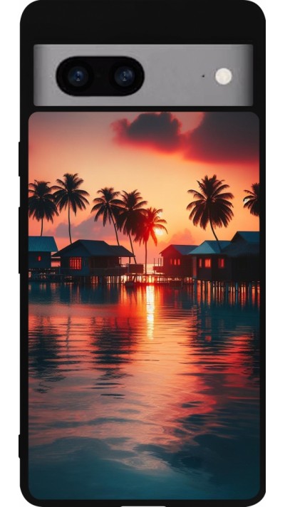 Coque Google Pixel 7a - Silicone rigide noir Paradis Maldives