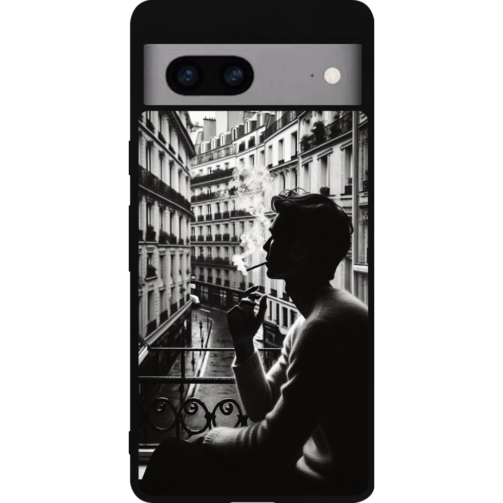 Coque Google Pixel 7a - Silicone rigide noir Parisian Smoker