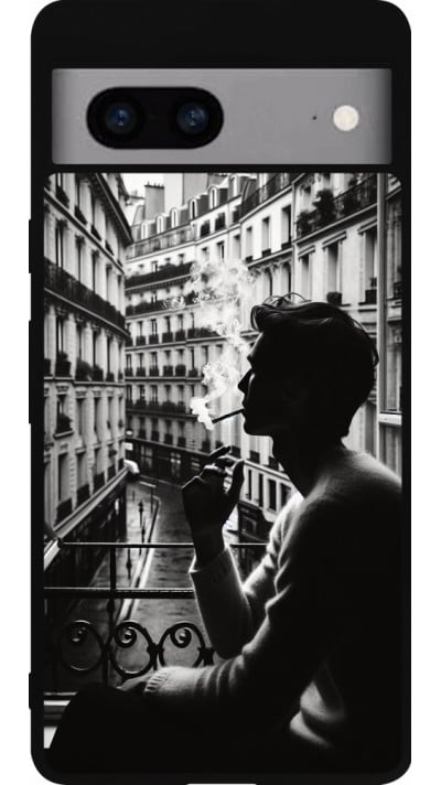 Coque Google Pixel 7a - Silicone rigide noir Parisian Smoker