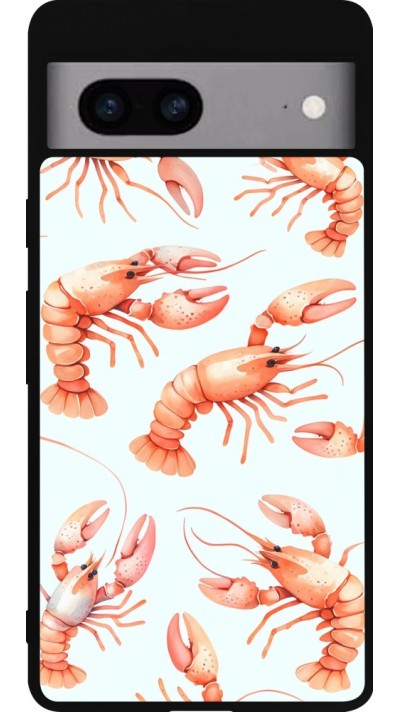 Coque Google Pixel 7a - Silicone rigide noir Pattern de homards pastels