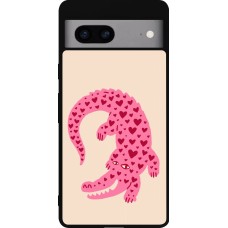Coque Google Pixel 7a - Silicone rigide noir Pink crocodile 2026