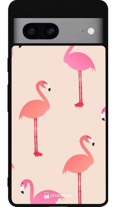 Google Pixel 7a Case Hülle - Silikon schwarz Pink Flamingos Pattern