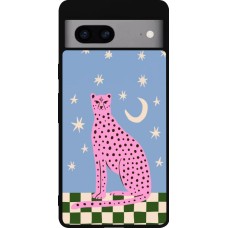 Coque Google Pixel 7a - Silicone rigide noir Pink leopard with stars 2026