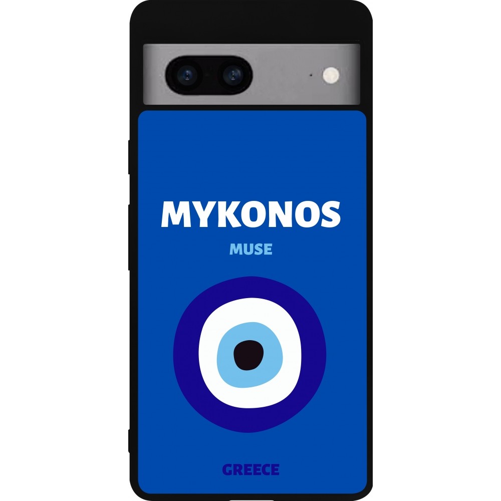 Google Pixel 7a Case Hülle - Silikon schwarz Pop Summer Destination Mykonos