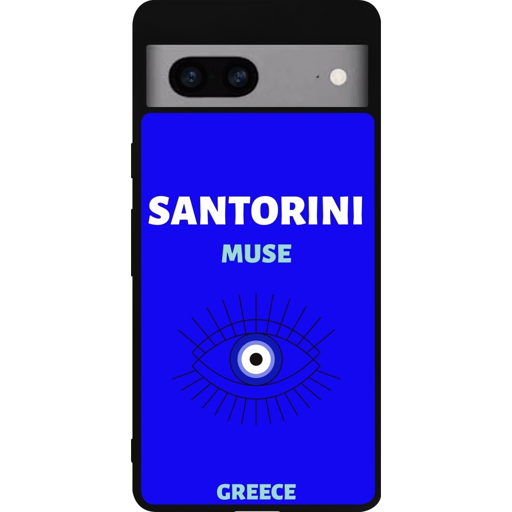 Google Pixel 7a Case Hülle - Silikon schwarz Pop Summer Destination Santorini