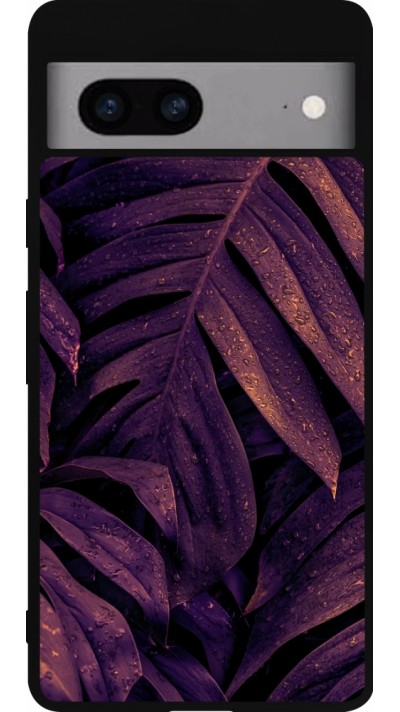 Coque Google Pixel 7a - Silicone rigide noir Purple Light Leaves
