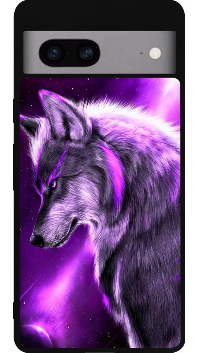 Coque Google Pixel 7a - Silicone rigide noir Purple Sky Wolf