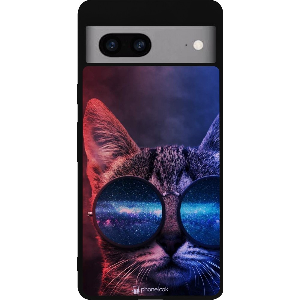 Google Pixel 7a Case Hülle - Silikon schwarz Red Blue Cat Glasses