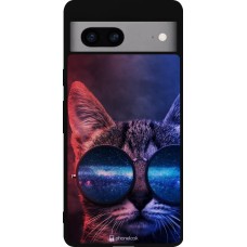 Google Pixel 7a Case Hülle - Silikon schwarz Red Blue Cat Glasses