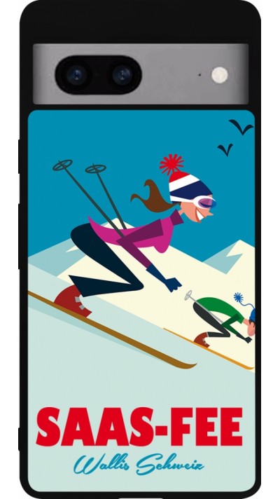 Coque Google Pixel 7a - Silicone rigide noir Saas-Fee Ski Downhill
