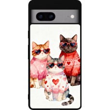 Coque Google Pixel 7a - Silicone rigide noir Saint Valentines Day 26 Cat Love