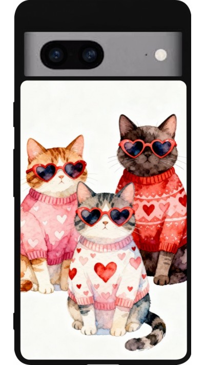 Google Pixel 7a Case Hülle - Silikon schwarz Saint Valentines Day 26 Cat Love