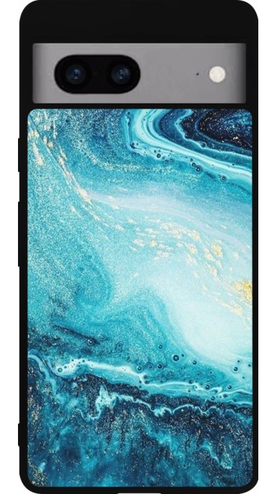 Coque Google Pixel 7a - Silicone rigide noir Sea Foam Blue