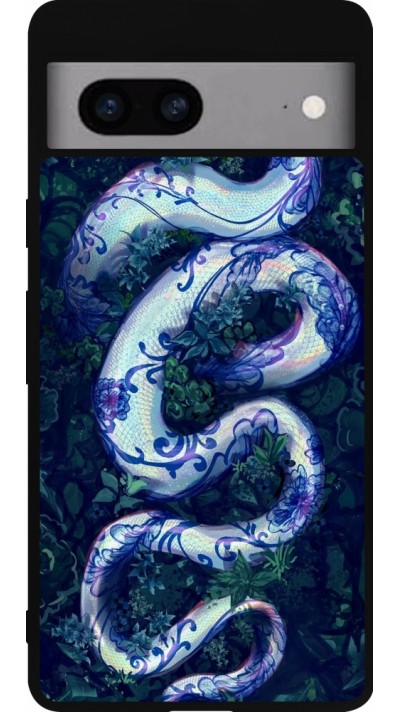 Coque Google Pixel 7a - Silicone rigide noir Serpent Blue Anaconda