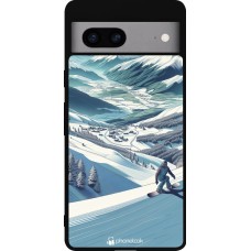 Google Pixel 7a Case Hülle - Silikon schwarz Snowboarder Berg