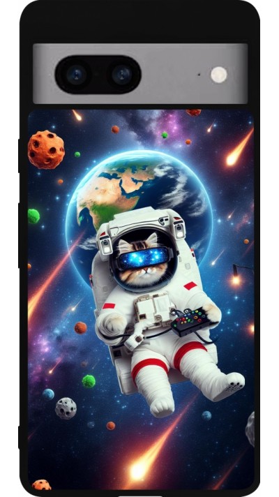 Google Pixel 7a Case Hülle - Silikon schwarz VR SpaceCat Odyssee