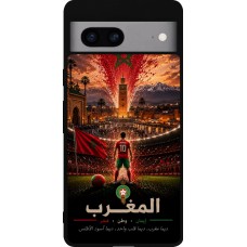 Coque Google Pixel 7a - Silicone rigide noir Football Maroc splash 2026