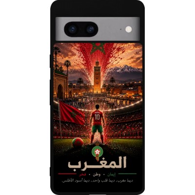 Coque Google Pixel 7a - Silicone rigide noir Football Maroc splash 2026