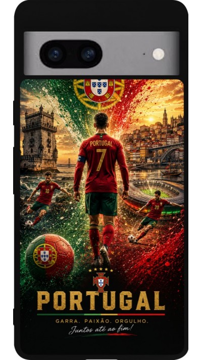Google Pixel 7a Case Hülle - Silikon schwarz Fussball Portugal splash 2026