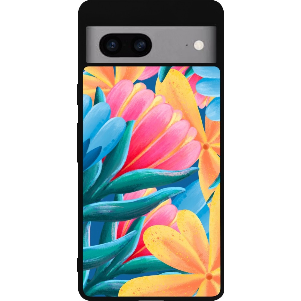 Google Pixel 7a Case Hülle - Silikon schwarz Spring 23 colorful flowers