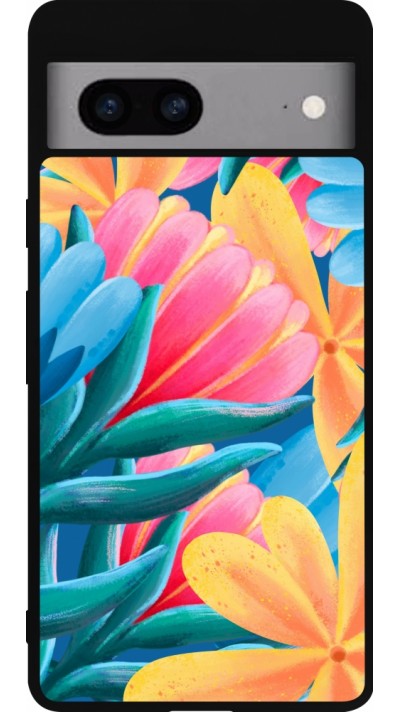 Coque Google Pixel 7a - Silicone rigide noir Spring 23 colorful flowers