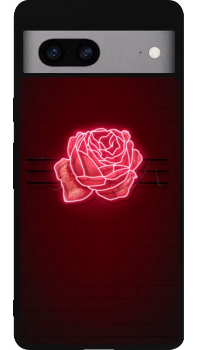 Coque Google Pixel 7a - Silicone rigide noir Spring 23 neon rose