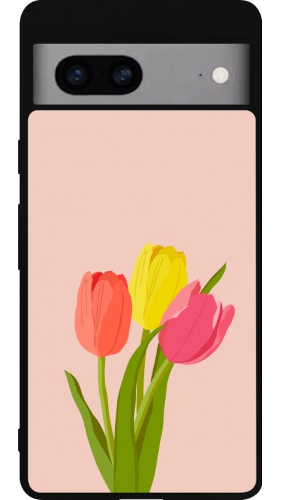 Coque Google Pixel 7a - Silicone rigide noir Spring 23 tulip trio