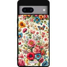 Coque Google Pixel 7a - Silicone rigide noir Spring 25 printemps fleuri