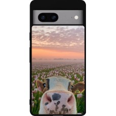 Google Pixel 7a Case Hülle - Silikon schwarz Cow with tulips Spring 2026