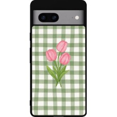 Google Pixel 7a Case Hülle - Silikon schwarz Green vichy tulips Spring 2026