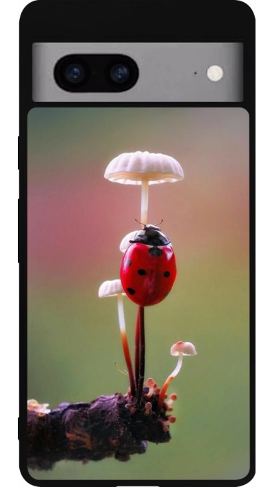 Google Pixel 7a Case Hülle - Silikon schwarz Ladybird on a mushroom Spring 2026