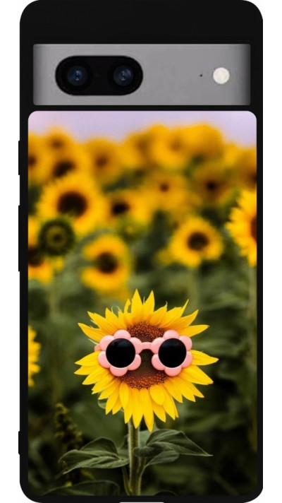 Google Pixel 7a Case Hülle - Silikon schwarz Sunflower with glasses Spring 2026