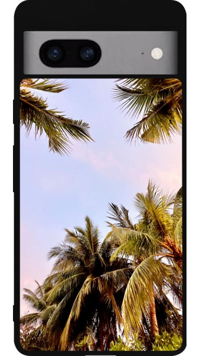 Coque Google Pixel 7a - Silicone rigide noir Summer 2023 palm tree vibe