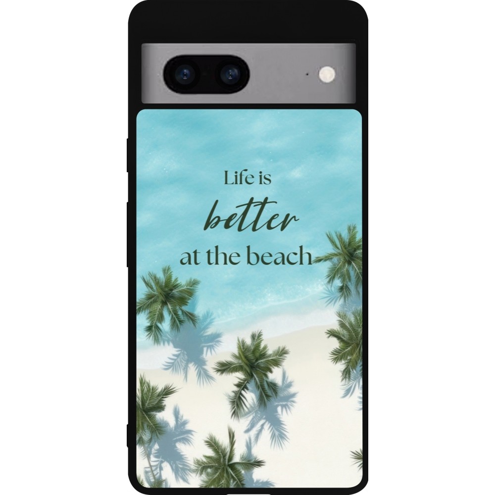 Coque Google Pixel 7a - Silicone rigide noir Summer 2025 Life is better at the beach