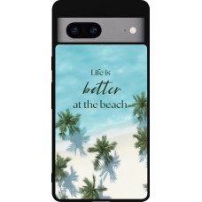 Coque Google Pixel 7a - Silicone rigide noir Summer 2025 Life is better at the beach