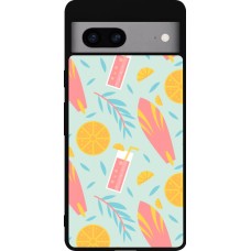 Coque Google Pixel 7a - Silicone rigide noir Summer 2025 Pattern citron