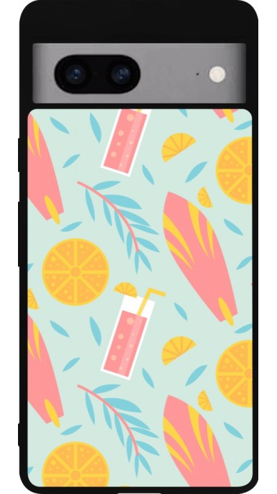 Coque Google Pixel 7a - Silicone rigide noir Summer 2025 Pattern citron