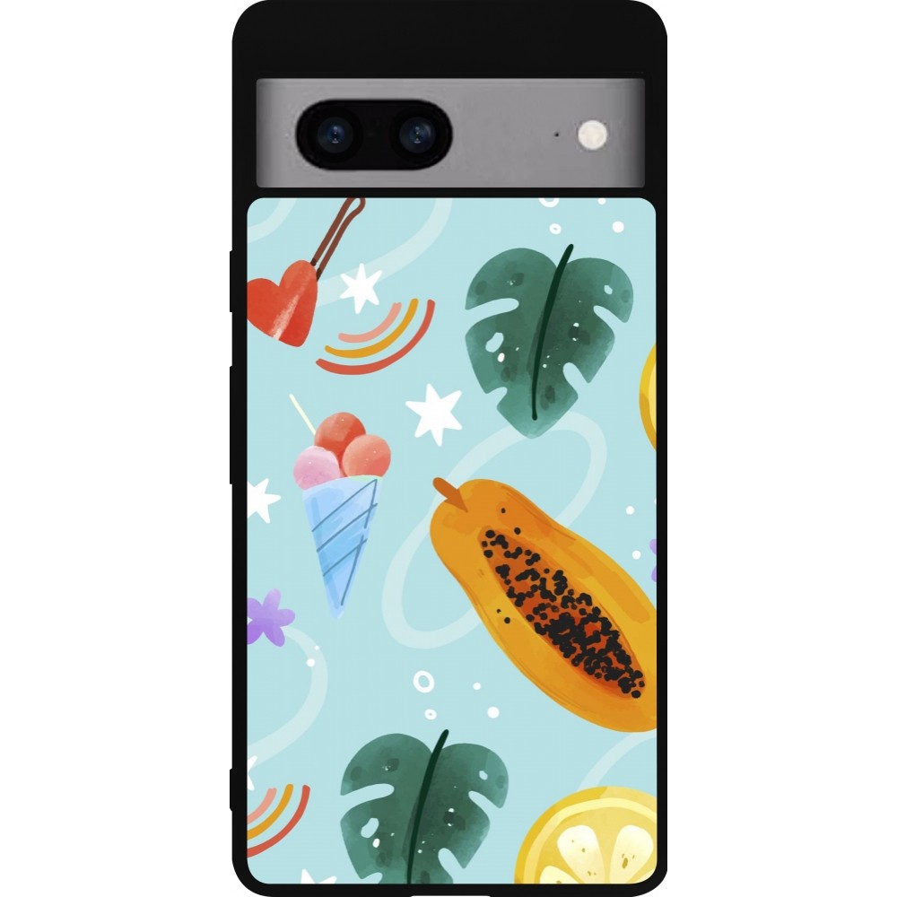 Google Pixel 7a Case Hülle - Silikon schwarz Summer 2025 Pattern papaya