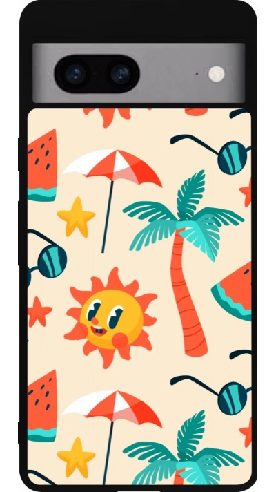 Coque Google Pixel 7a - Silicone rigide noir Summer 2025 Pattern soleil