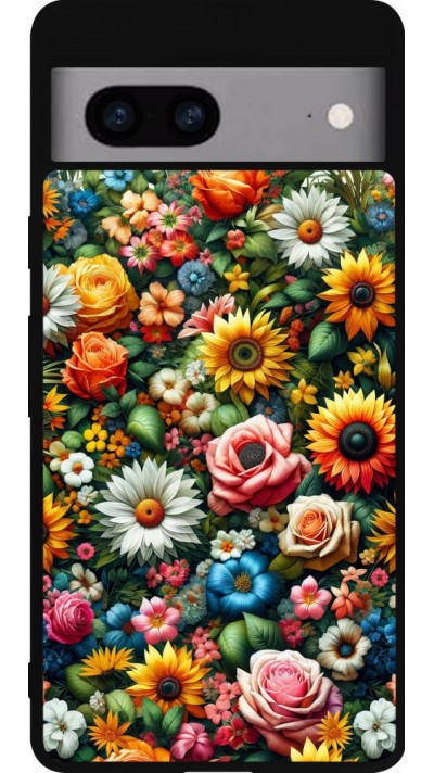Google Pixel 7a Case Hülle - Silikon schwarz Sommer Blumenmuster