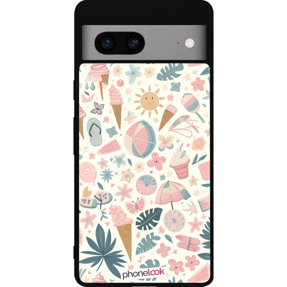 Google Pixel 7a Case Hülle - Silikon schwarz Sommer Pink Muster