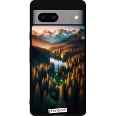 Google Pixel 7a Case Hülle - Silikon schwarz Sonnenuntergang Waldsee