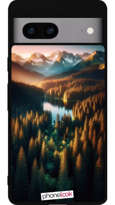 Google Pixel 7a Case Hülle - Silikon schwarz Sonnenuntergang Waldsee