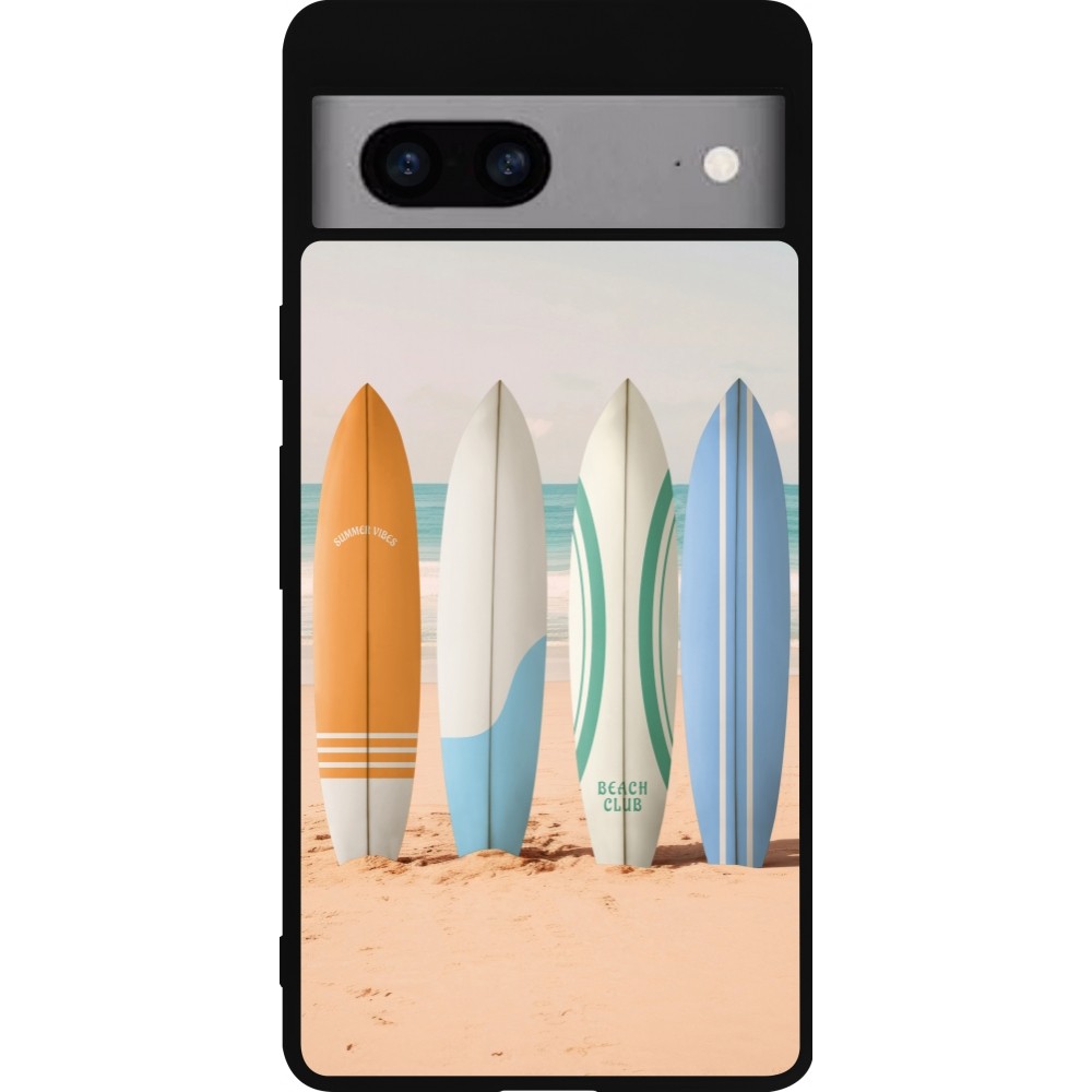 Coque Google Pixel 7a - Silicone rigide noir Summer surfboard 2025