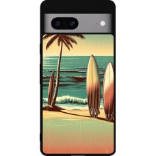 Coque Google Pixel 7a - Silicone rigide noir Surf Paradise