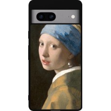 Coque Google Pixel 7a - Silicone rigide noir Tableau art - La Jeune fille à la perle - Johannes Vermeer