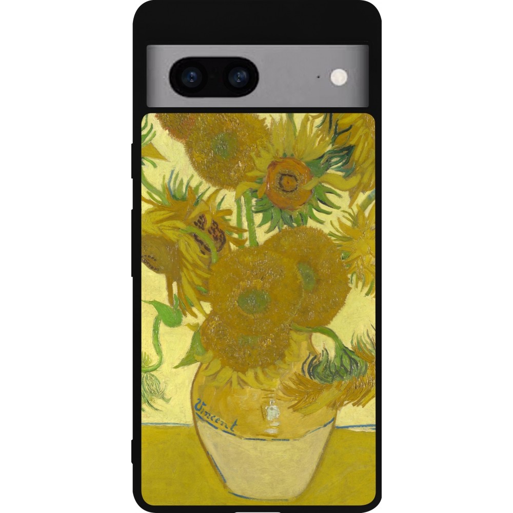 Google Pixel 7a Case Hülle - Silikon schwarz Kunstbild - Sonnenblumen  - Van Gogh